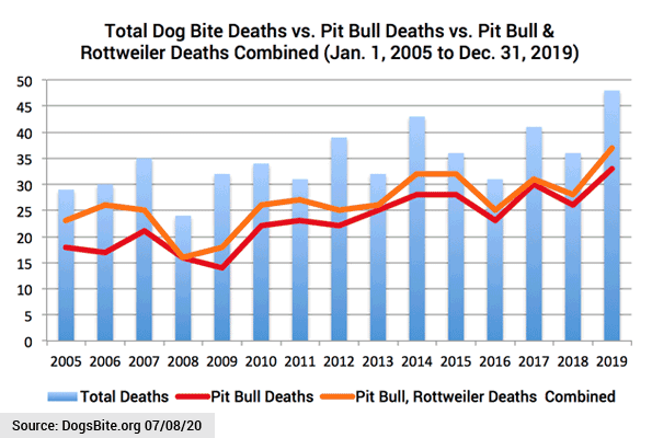 Chart - 15 years dog bite fatalities - pit bulls and rottweilers