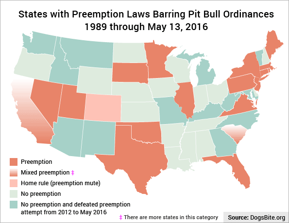 map of states pit bull preemption